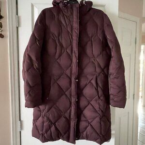 goose down parka coat knee length womens Lg plum wine lightweight 650 fill power